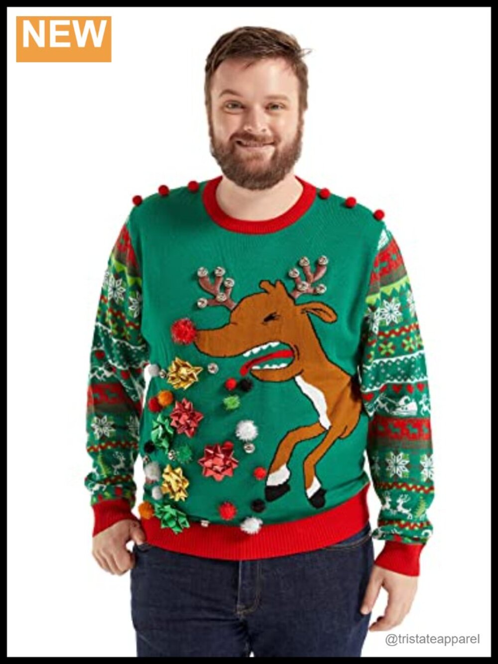 Ugly Christmas Sweater 3D Reindeer Fair Isle Pullover